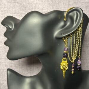 Ear wrap ear cuff - Golden Raven and Amethyst
