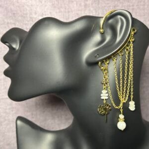 Ear wrap ear cuff - Golden Dandelion and Moonstone