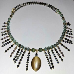 Ceremonial Necklace, African Turquoise Jasper, Amethyst, & Lapis Lazuli with Tigers Eye